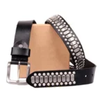 Men's Black Genuine Leather Rivet Belt | 3.8cm Cowhide Pin Buckle Belt | UNITYPUREMAX™ 1