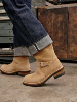 Khaki Genuine Leather Engineer Boots for Men | Handmade Waterproof Motorcycle Boots | UNITYPUREMAX™ 1