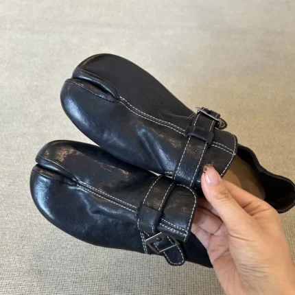 Women's Split Toe Casual Pump | Buckle Strap | Chunky Platform | Handmade | Black | UNITYPUREMAX™