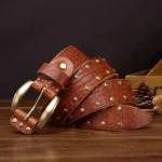 Genuine Men's Distressed Cowhide Leather Belt | Handmade Rivet Brass Buckle Belt | UNITYPUREMAX™ 2