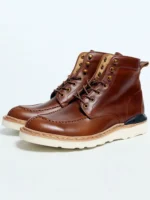 Men's Wine Red Genuine Leather Moc Toe Motorcycle Boots | Handmade Heritage Boots | UNITYPUREMAX™ 3