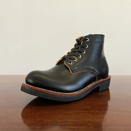 Handmade Italian Cowhide Leather Goodyear Welt Plain Toe Boots for Men | Heritage Lace-Up Motorcycle Boots | UNITYPUREMAX™ 1