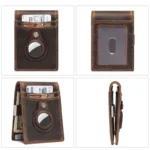 Handmade Genuine Cow Leather AirTag Wallet with RFID Blocking | Slim Minimalist Money Clip Wallet | UNITYPUREMAX™ 3