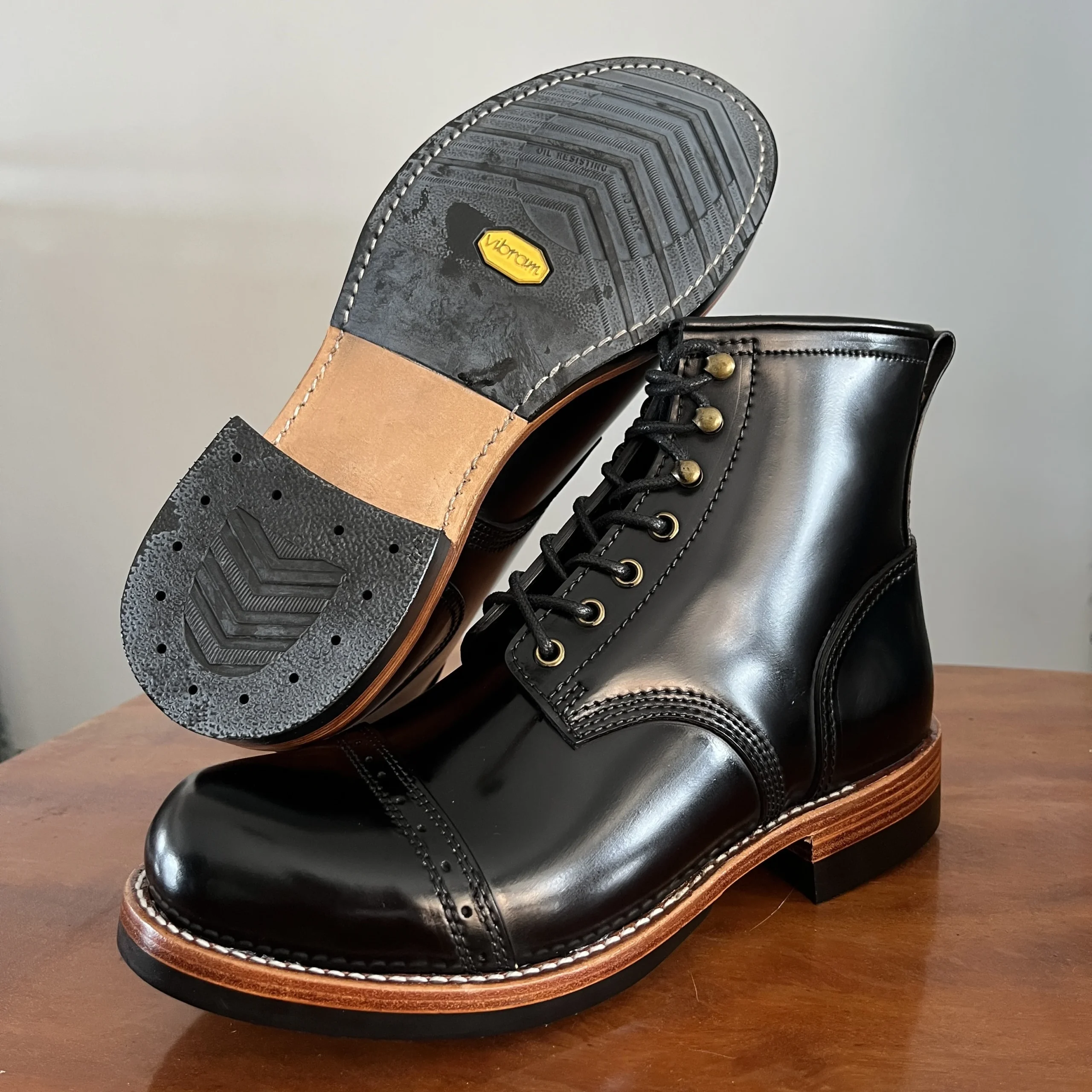 Handmade Black Italian Cordovan Leather Goodyear Welt Boots for Men | Vibram® Sole Heritage Boots | UNITYPUREMAX™ 1 Handmade Black Italian Cordovan Leather Goodyear Welt Boots for Men | Vibram® Sole Heritage Boots | UNITYPUREMAX™ 1