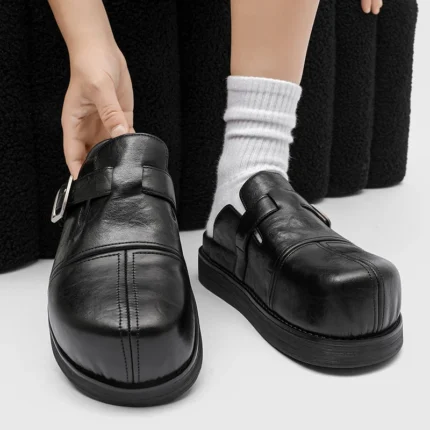 Men's Classic Summer Chunky Platform Mules | Genuine Split Leather | Metal Buckle Slip-On | UNITYPUREMAX™ 1