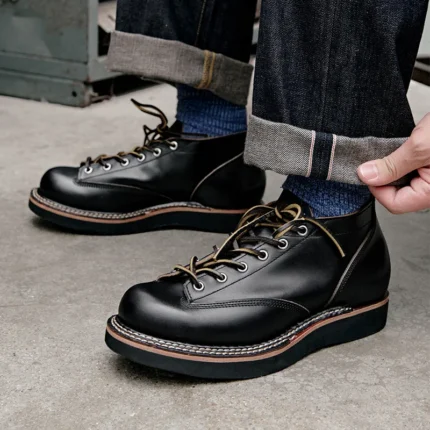 Vintage Men's Black Genuine Leather Motorcycle Boots | Handmade Retro Lace-Up Boots | UNITYPUREMAX™ 1