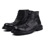 British Retro Genuine Leather Motorcycle Boots | Side Zip Lace-Up | Thick Platform | Handmade | UNITYPUREMAX™ 2