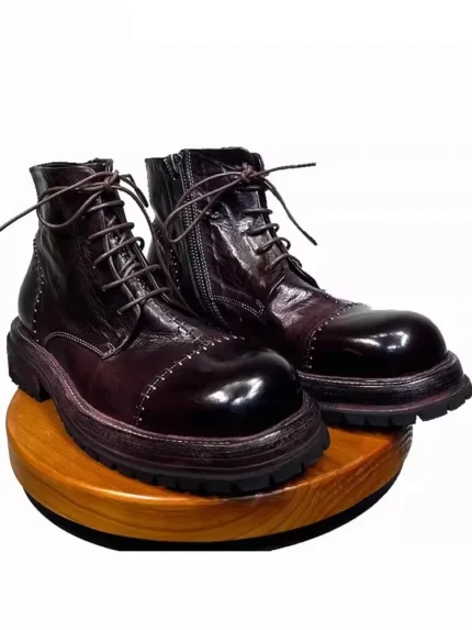 Men's Vintage Handmade Horsehide Motorcycle Boots | Crisscross Lace-Up + Side Zip | Short Boot | UNITYPUREMAX™