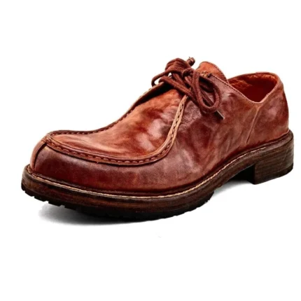 Men's Handmade Moc Toe Work Derby Shoes | Vintage Washed Leather | Lace-Up Casual | UNITYPUREMAX™ 1