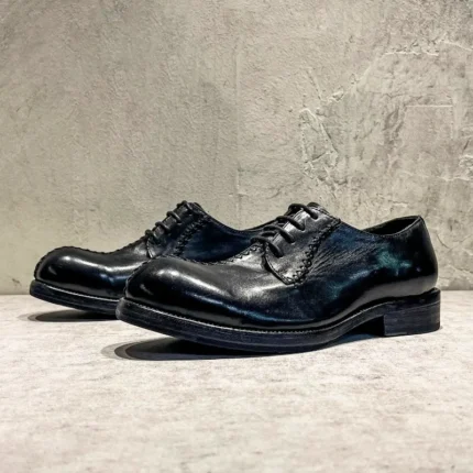 Men's Washed Horsehide Derby Shoes | Vintage Distressed Finish | Handmade Lace-Up | UNITYPUREMAX™ 2