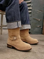 Khaki Genuine Leather Engineer Boots for Men | Handmade Waterproof Motorcycle Boots | UNITYPUREMAX™ 2