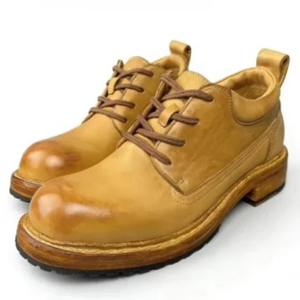 Burnt Yellow Washed Horse Leather Derby Shoes for Men | Handmade Goodyear Welt Shoes | UNITYPUREMAX™ 1