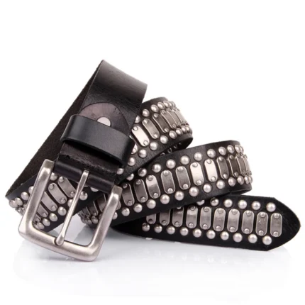 Men's Black Genuine Leather Rivet Belt | 3.8cm Cowhide Pin Buckle Belt | UNITYPUREMAX™ 6