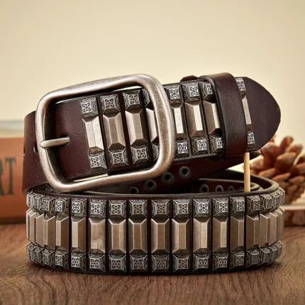 Men's Genuine Leather Pyramid Stud Belt | Handmade Rivet Leather Belt | UNITYPUREMAXâ„¢ 2