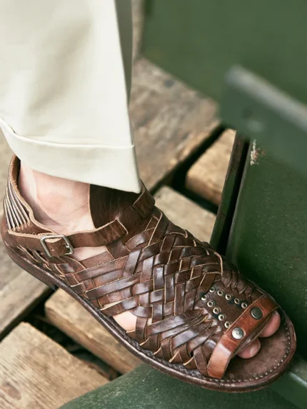 Handmade Genuine Woven Cowhide Leather Sandals for Men | Vintage Open-Toe Outdoor Sandals | UNITYPUREMAX™
