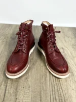 Men's Wine Red Genuine Leather Moc Toe Motorcycle Boots | Handmade Heritage Boots | UNITYPUREMAX™ 2