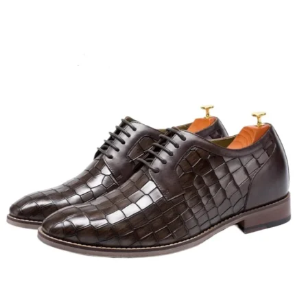 UNITYPUREMAX™ Men's Genuine Cow Leather Crocodile-Embossed Derby Dress Shoes | 7CM Height Increase Wedding & Business Shoes