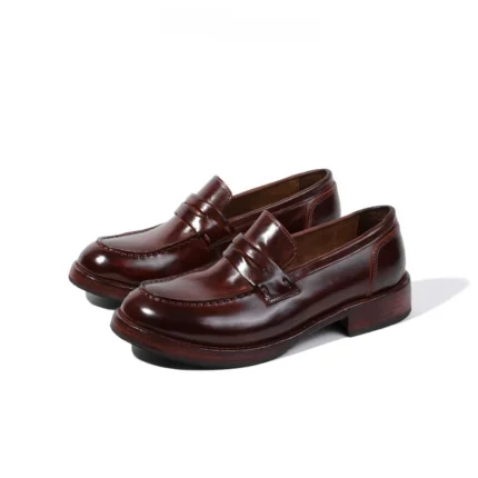 British Style Handmade Cowhide Penny Loafers | Shiny Polished Finish | Decorative Keeper Strap | UNITYPUREMAX™ 1