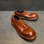 Premium British Style Handmade Cowhide Retro Derby Shoes | Pronounced Round Toe | Decorative Stitching | UNITYPUREMAX™