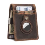 Handmade Genuine Cow Leather AirTag Wallet with RFID Blocking | Slim Minimalist Money Clip Wallet | UNITYPUREMAX™ 1