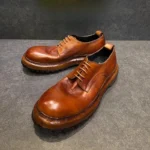 Premium British Style Handmade Cowhide Retro Derby Shoes | Pronounced Round Toe | Decorative Stitching | UNITYPUREMAX™