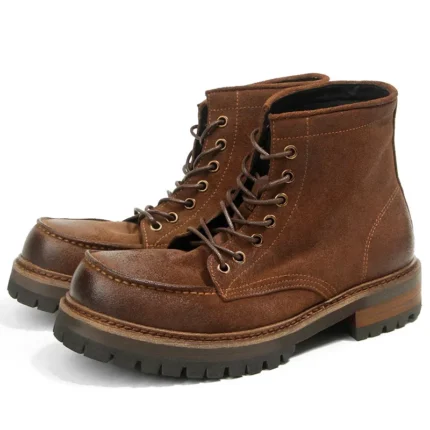 Men's Dark Brown Oil Wax Suede Motorcycle Boots | Handmade Retro Leather Boots | UNITYPUREMAX™ 2