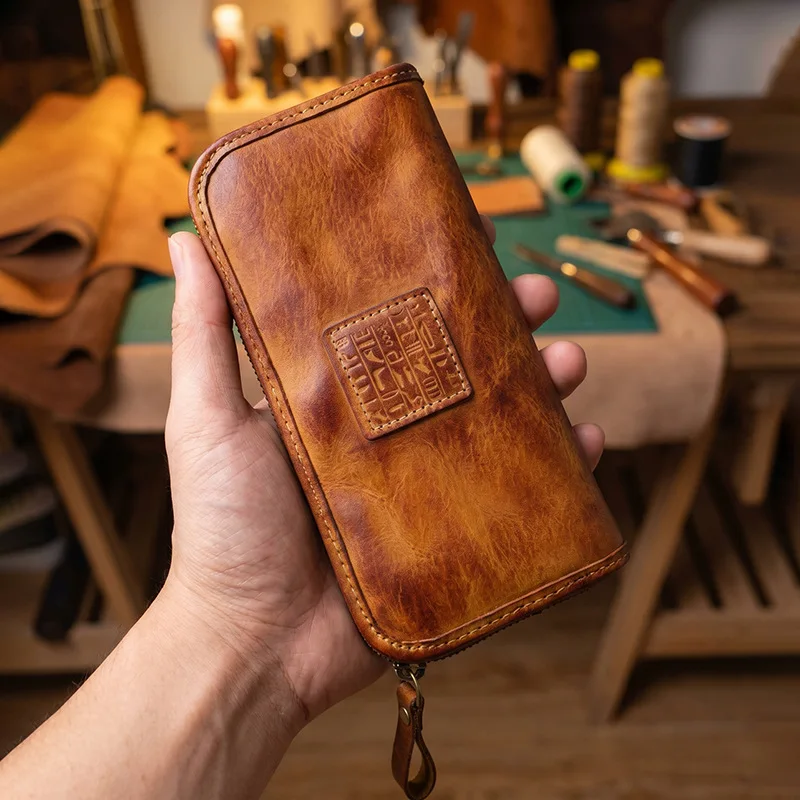 Men's Vegetable Tanned Leather Long Clutch Wallet | Handmade | 12 Card Slots | Vintage Business | UNITYPUREMAX™ 1 Men's Vegetable Tanned Leather Long Clutch Wallet | Handmade | 12 Card Slots | Vintage Business | UNITYPUREMAX™ 1
