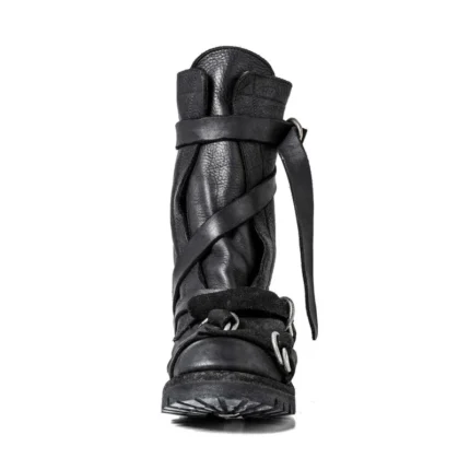 Genuine Black Leather Strap Motorcycle Boots for Men | Handmade Retro Buckle Boots | UNITYPUREMAX™