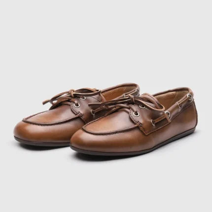 Women's Brown Genuine Leather Boat Loafers | Handmade British Casual Flats | UNITYPUREMAX™ 1