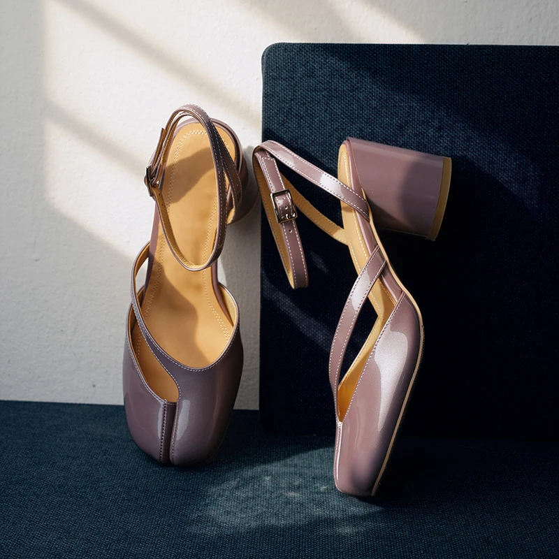 Genuine Cowhide Leather Tabi Split Toe Heels for Women | Elegant Ankle Strap Block Heel Sandals | UNITYPUREMAX™