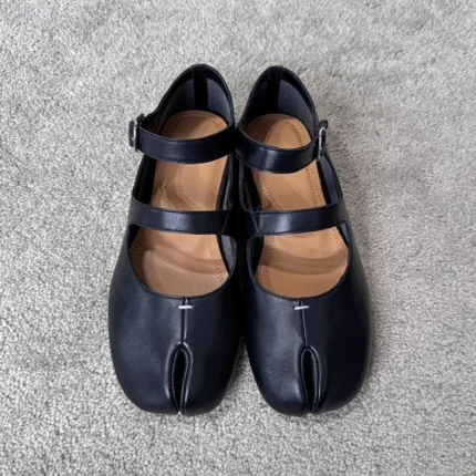 UNITYPUREMAX™ Women's Genuine Sheepskin Leather Double Strap Tabi Mary Jane Ballet Flats 1