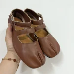 UNITYPUREMAX™ Women's Genuine Sheepskin Leather Double Strap Tabi Mary Jane Ballet Flats 5