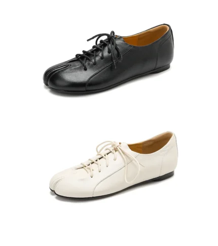 UNITYPUREMAX™ Women's Genuine Sheepskin Split-Toe Tabi Lace-Up Oxford Flats – Low Heel Leather Shoes 12