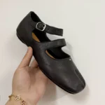 UNITYPUREMAX™ Women's Genuine Sheepskin Leather Double Strap Tabi Mary Jane Ballet Flats 4
