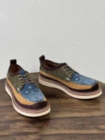 UNITYPUREMAX™ Men's Vintage Cow Suede Patchwork Derby Shoes – Platform Lace-Up Casual Shoes 4
