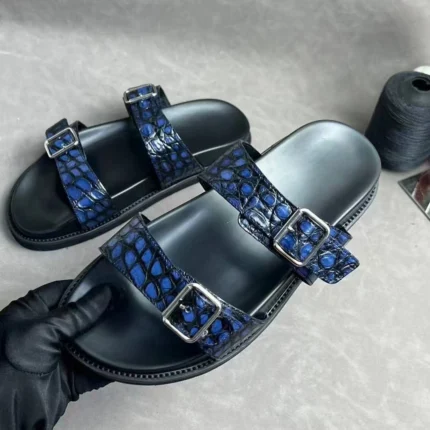 UNITYPUREMAX™ Men's Genuine Crocodile Skin Leather Slide Sandals | Double Buckle Luxury Summer Slippers 2