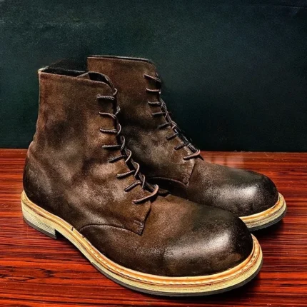 UNITYPUREMAX™ Men's Genuine Leather Handcrafted Motorcycle Ankle Boots – Waterproof Lace-Up British Style Boots 2