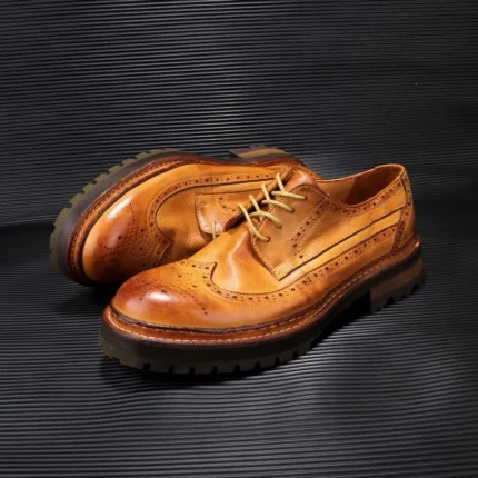 UNITYPUREMAX™ Men's Handcrafted Genuine Leather Brogue Shoes – Thick Sole Retro Lace-Up Dress Shoes 2