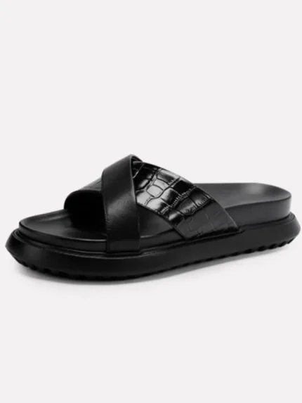 UNITYPUREMAX™ Men's Genuine Cowhide Leather Cross Strap Platform Slide Sandals 4