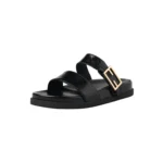 UNITYPUREMAX™ Women's Genuine Leather Double Strap Slide Sandals – Metal Buckle Flat Slippers 2