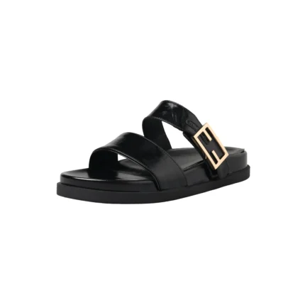 UNITYPUREMAX™ Women's Genuine Leather Double Strap Slide Sandals – Metal Buckle Flat Slippers 2