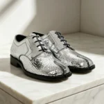 UNITYPUREMAX™ Men's Silver Cracked Metallic Leather Tabi Oxford Shoes – Split Toe Lace-Up Dress Shoes 1
