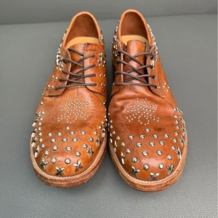 UNITYPUREMAX™ Men’s Genuine Horsehide Leather Derby Shoes – Handcrafted Punk Rivet Lace-Up Dress Shoes 8