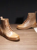 UNITYPUREMAX™ Men's Handcrafted Genuine Horseskin Leather Ankle Boots – British Style Lace-Up Motorcycle Boots 3