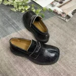 UNITYPUREMAX™ Genuine Women's Black Crackle Leather Tabi Loafers – Split Toe Chunky Sole Flats