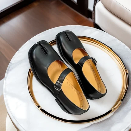 UNITYPUREMAX™ Women's Genuine Cowhide Leather Square Toe Tabi Mary Jane Flats | Elegant Split-Toe Ballet Shoes 2