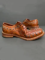 UNITYPUREMAX™ Men’s Genuine Horsehide Leather Derby Shoes – Handcrafted Punk Rivet Lace-Up Dress Shoes 5