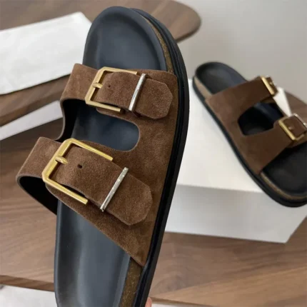 UNITYPUREMAX™ Women's Genuine Leather Double Buckle Slide Slippers – Flat Summer Casual Sandals 2