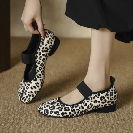 UNITYPUREMAX™ Women's Genuine Leather Horsehair Mary Jane Flats – Leopard Print Split-Toe Shoes 1
