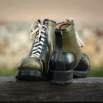 UNITYPUREMAX™ Men's Genuine Leather Handcrafted Patchwork Ankle Boots – Olive Green & Black Lace-Up Boots 8